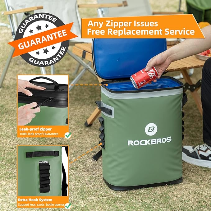 ROCKBROS Backpack Cooler Leak-Proof Soft Sided Cooler Waterproof Insulated Backpack Cooler Bag 36 Can Soft Cooler for Camping Fishing Party Outdoor Adventure Picnic