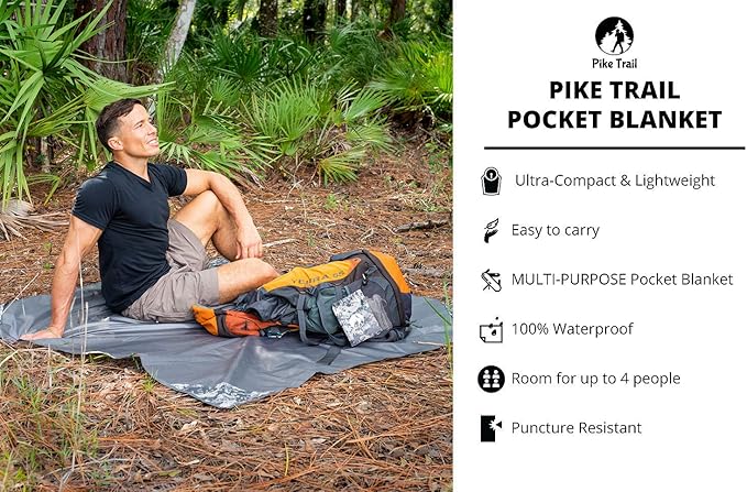 Pike Trail Pocket Beach Blanket (60 in X 56 in) – Lightweight Sand Proof Picnic Blankets, Compact Outdoor Blankets, Waterproof Pocket Blanket for Hiking, Camping, Picnics, Travel and Beach Trips