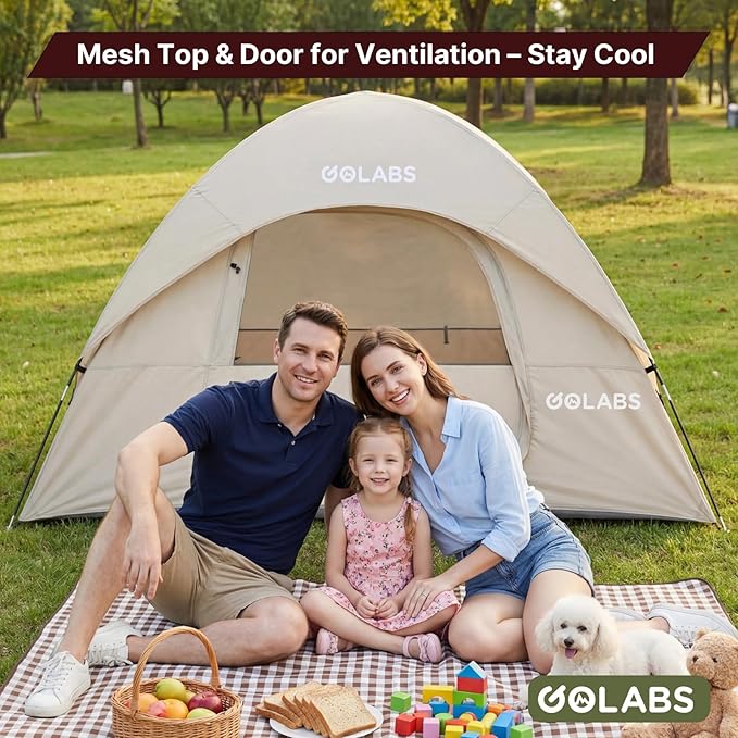 Golabs CT1 2 Person Camping Tent, Easy Set Up in 3 Mins, PU1500mm Waterproof w/Mesh Top & Door with Ventilation, Lightweight 4.4lbs Portable Family Tent with Carry Bag &Interior Storage Pockets &Hook