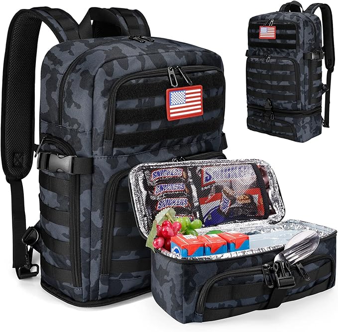 BERTASCHE Lunch Backpack for Men, 15.6 Inch Laptop Backpack for Work College Travel Camping Tactical Molle Daypack, Camo Navy