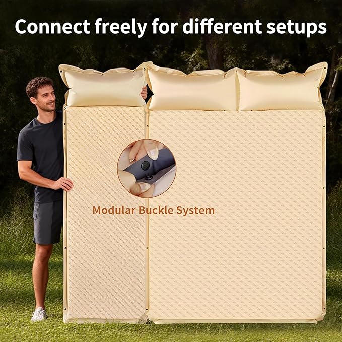 Self-Inflating Camping Mat - 1.2"/2" Thick Portable Air Mattress with Pillow for Outdoor, Hiking & Travel (Offwhite 1.2 "for Two)