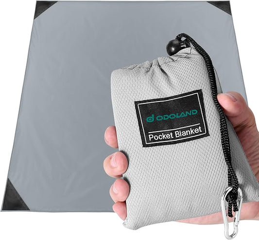 Odoland Pocket Blanket Picnic Blanket, 71" x 63" SandProof Waterproof Outdoor Beach Blanket with Portable Bag, Foldable Lightweight Sand Free Quick Drying Beach Mat for Hiking Camping Travel,Grey