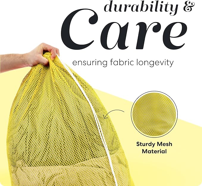 Handy Laundry Mesh XL Laundry Bag - Durable, Machine Washable with Secure Drawstring Closure - Perfect for College Dorms, Laundromats, Apartments (Yellow, Large 24" x 36")