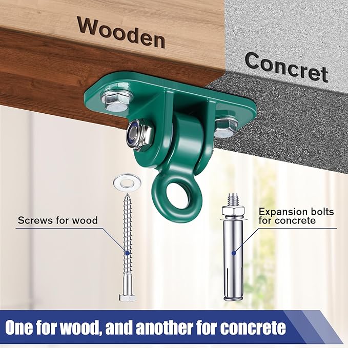 Tandefio 6 Sets of Robust Swing Hangers for Wooden Concrete Set with Swing Hooks Screws Bolts Washers Swingset Accessories for Porch Patio Yoga Indoor Outdoor, Over 1800 lb Capacity (Green)