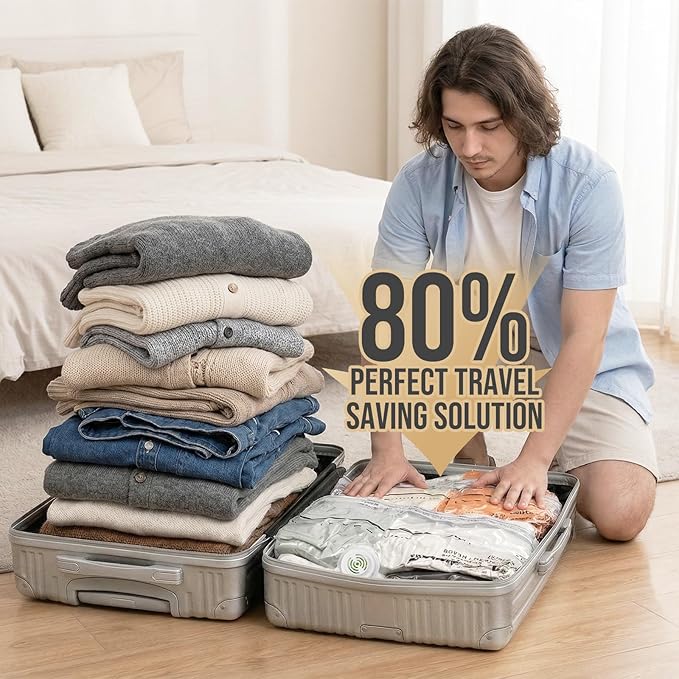 TAILI 10 Pack Cube Vacuum Storage Bags, Medium Size (25x19x11 inch), Vacuum Seal Bags for Clothing, Travel Compression Packing for Clothes, Blankets, Baby Clothes, Travel Essential