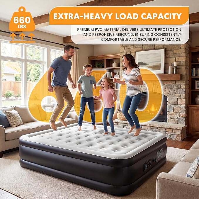 NEWBULIG Queen Air Mattress with Built-in Pump for Home, Thicken Inflatable Mattress Air Bed for Camping & Guest, Portable Blow Up Mattress 660 lbs Weight Capacity, Double Height & Non-Slip Bottom