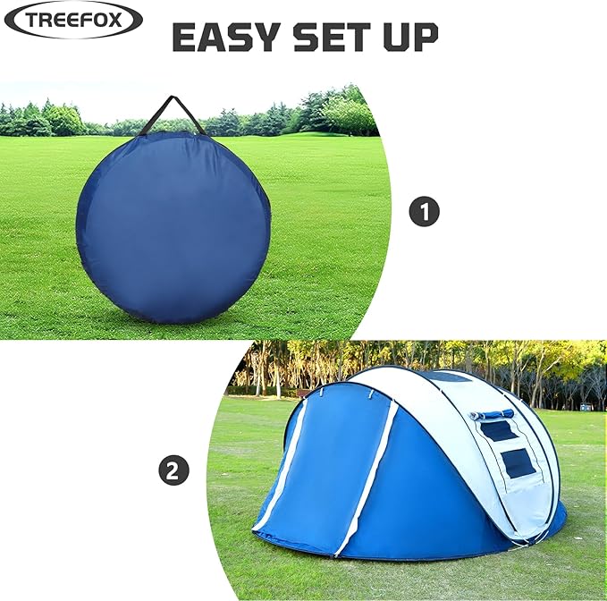 Instant Camping Tent 4 Person Pop Up Portable Instant Cabin Tent with 1-Minute Setup Lightweight Tent for Camping Beach Outdoor Travel Backyard Blue
