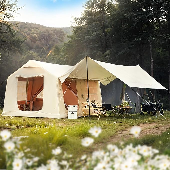 EROMMY 4/6/8/12 Person Inflatable Tent with Skylight, 4 Season Blow Up Tents with Hand Pump for Outdoor Camping & Hiking, Easy Set-up Windproof Sunproof Waterproof