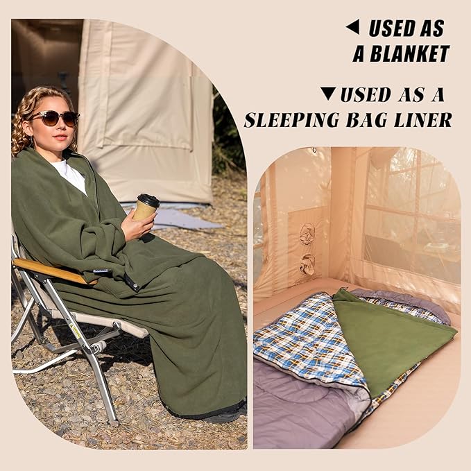 Fleece Camping Blanket, Large Poncho Wearable Blankets, Soft, Warm & Cozy, Lightweight, Portable, 74.5 in * 63 in, for Outdoors, Stadium, Concerts, Travel, Sports, Hiking, Beach, Sofa, Festival