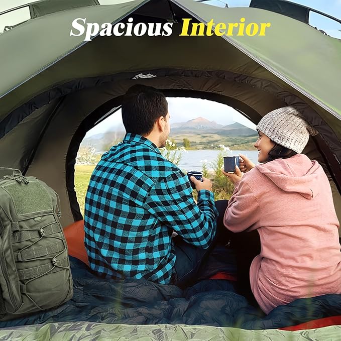 Camping Tent 2/3/4 Person Instant Pop Up Tents for Camping - 40s Automatic Easy Setup Tent with Rainfly, Double-Layer Waterproof & Windproof Instant Tents with Welcome Mat for Camping & Hiking