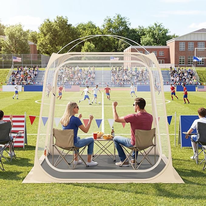 Goplus All Weather Pod Sports Tent for 2-4 People, 7 x 7 FT Easy Setup Clear Bubble Tent with Floor Mat, Camping Sun Shelter, Outdoor Screen House with Carrying Bag (7 x 7 x 6.4 ft（2-4 People）)
