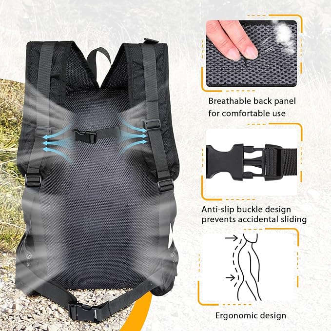 MOSISO 30L Lightweight Hiking Daypack Packable Backpack for Men Women, Casual Foldable Day Pack Shoulder Bag with 2 Front Pocket&Elastic Cord Strap for Travel Outdoor Camping, Black