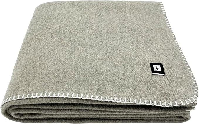 EKTOS 100% Virgin Wool Blanket, 90" x 66", Heavy Duty Camp Gear, Cold Weather Bedding (Light Gray, Twin Size)