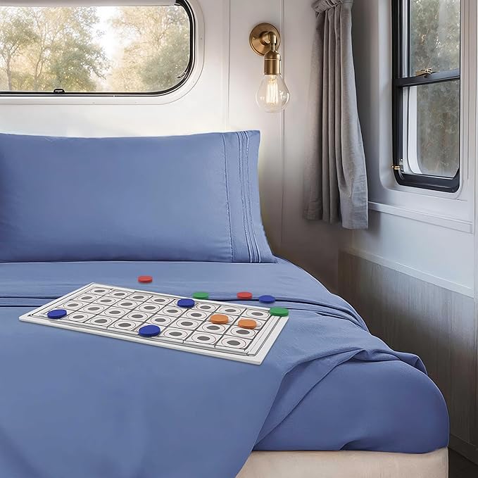 Hearth & Harbor Short Queen Sheets for RV, Steel Blue RV Queen Sheets, Silky Soft 1800 Microfiber Bed Sheet for Camper, 4 Piece RV Bedding with Pillowcases