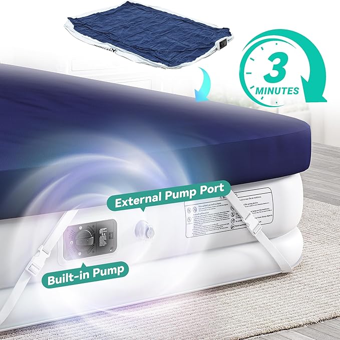 YITAHOME Queen Air Mattress with Sheet, 18 Inch Inflatable Mattress with Built-in High-Speed Pump, Carrying Bag and Patch Tools, Luxurious Elevated Inflatable Bed for Home Travelling and Camping