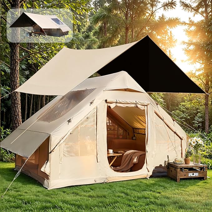 YOLENY 2/4/6 Person Inflatable Tents for Camping, Quick Setup in 2 Minutes with Hand Pump, Oxford Blow Up Tent with Skylight & Canopy, Spacious Cabin Tent for Family Camping & Hiking