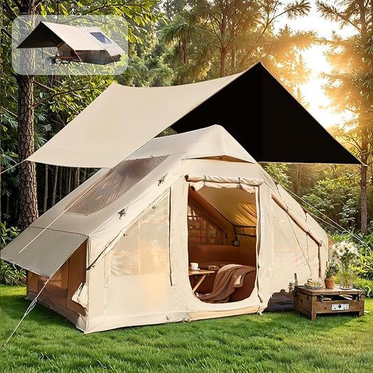 YOLENY 2/4/6 Person Inflatable Tents for Camping, Quick Setup in 2 Minutes with Hand Pump, Oxford Blow Up Tent with Skylight & Canopy, Spacious Cabin Tent for Family Camping & Hiking