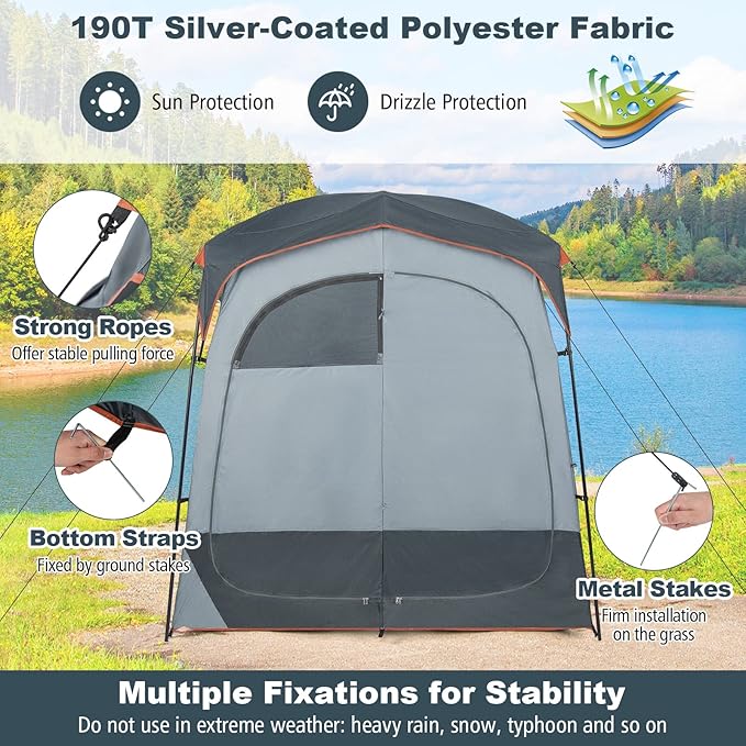 LDAILY Camping Shower Tent, 2 Room Instant Privacy Tent with Floor, Removable Rain Cover, Mesh Window, Inside Pocket and Clothesline, Portable Changing Room for Outdoor Toilet, Dressing