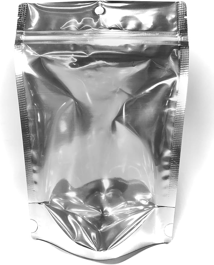 Smell Proof Mylar Food Storage Bag (50 Pack) 1 Ounce Clear Front Heavy Duty Ziplock 6x9x3 Inch Stand Up Leak Proof Foil Pouch w Hang Hole. Heat Sealable with Iron.