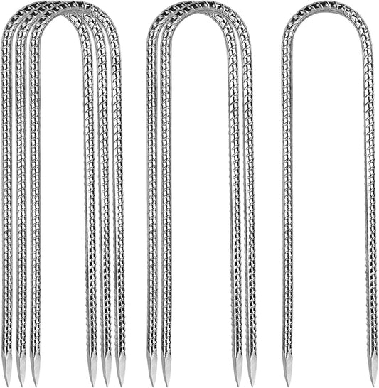 12 Inch Rebar Stakes,6 Packs Heavy Duty Metal U Hook Garden Ground Stakes for Camping Tent Canopy or Supporting for Garden Landscapes Fences Stakes (U Shape-Silver, U-12"x0.3"-6pcs)