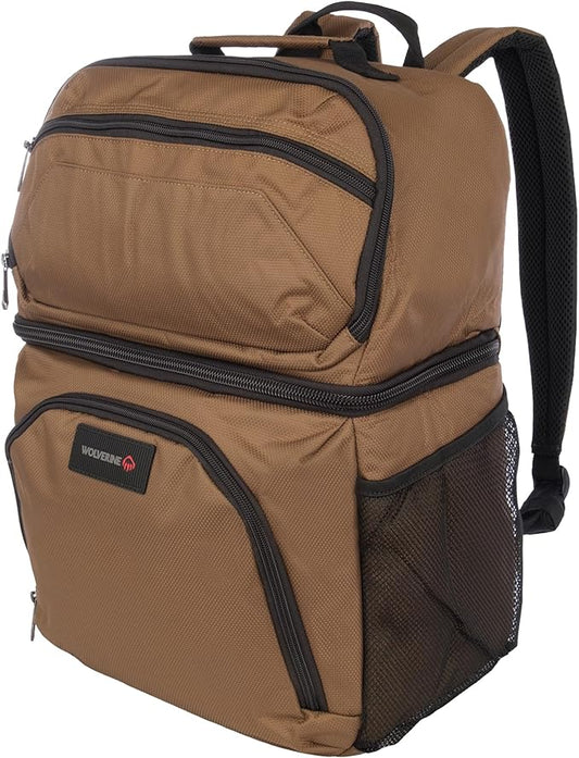 Wolverine 36 Can Cooler Backpack with Durable Nailhead Nylon, Dual Compartment Cooler & Dry Storage, Padded Mesh Back Panel, & Exterior Water Bottle Pockets