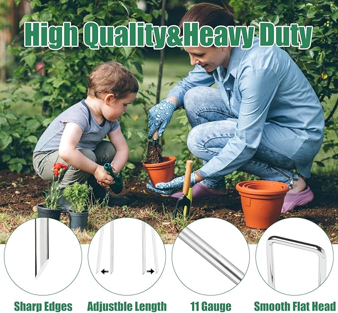 6 Inch 50 Pack Landscape Staples,11 Gauge Plant Stakes,Hot-dip Galvanized Tent Stake & Garden Stakes for Plants, Staple Landscaping Fabric SOD Pins for Decoration Weed Barrier Fabric