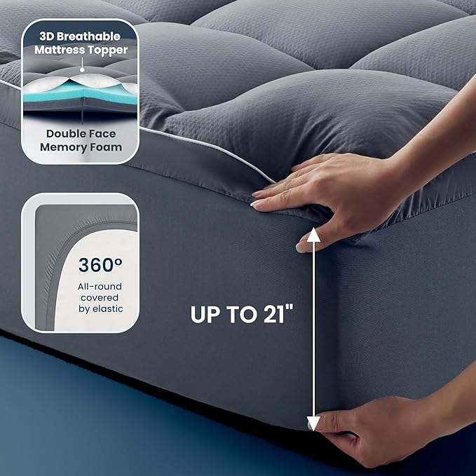SLEEP ZONE Dual Layer 4 Inch Memory Foam Mattress Topper, 2 inch Cooling Gel Memory Foam Plus 2 inch Waterproof Removable Pillowtop Mattress Pad Cover, Comfort Support (King)