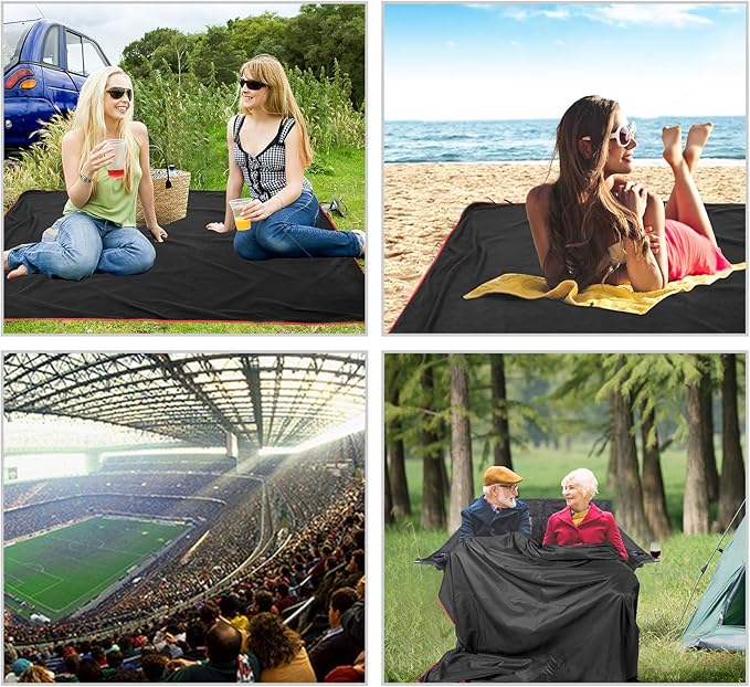 REDCAMP Large Waterproof Stadium Blanket for Cold Weather, Soft Warm Fleece Camping Blanket Windproof for Outdoor Sports, Blue/Red (Outer Black/Inner Black)