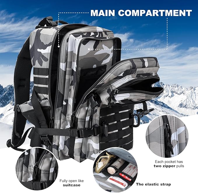 45L MOLLE Assault Pack, Tactical Backpack Military Army Camping Rucksack with Bottle Holder, 3-Day Pack Trip w/USA Flag Patch, D-Rings, Urban