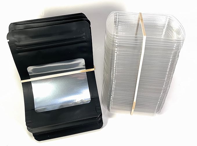 Smell Proof Odor Free Mylar TRAYBAGS (50 pack) Stand Up Foil Pouch, Strong Reusable Zip Seal, 4 Mil Thick. ROYPACK (Matte Black with Window, Small)
