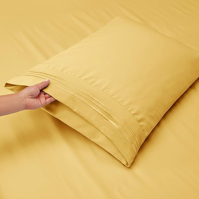 Clara Clark Cal King Sheets, 6 Piece Set - Hotel Luxury Sheets for Cal King Size Bed, Super Soft Bedding Set, Cal King Size, Mellow Yellow