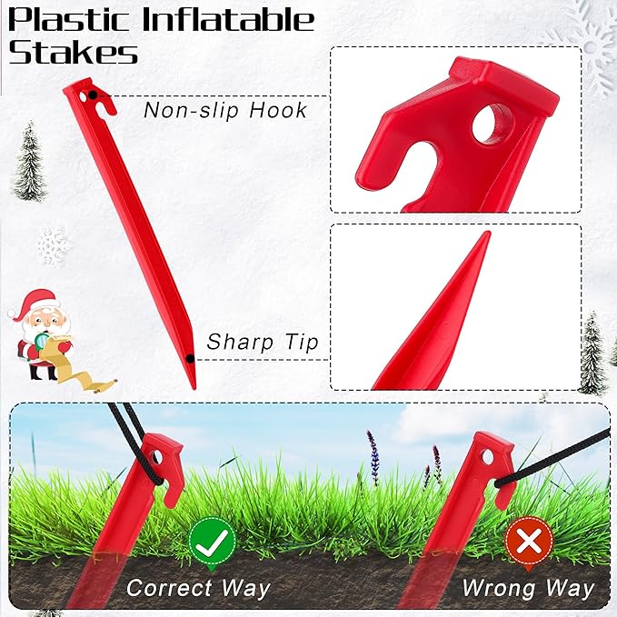 Aodaer 16 Pieces Plastic Inflatable Stakes 8.8 Inch Christmas Halloween Yard Stakes Heavy Duty Anchor Replacement Inflatable Accessories for Garden Outdoor Inflatable Decorations, Red