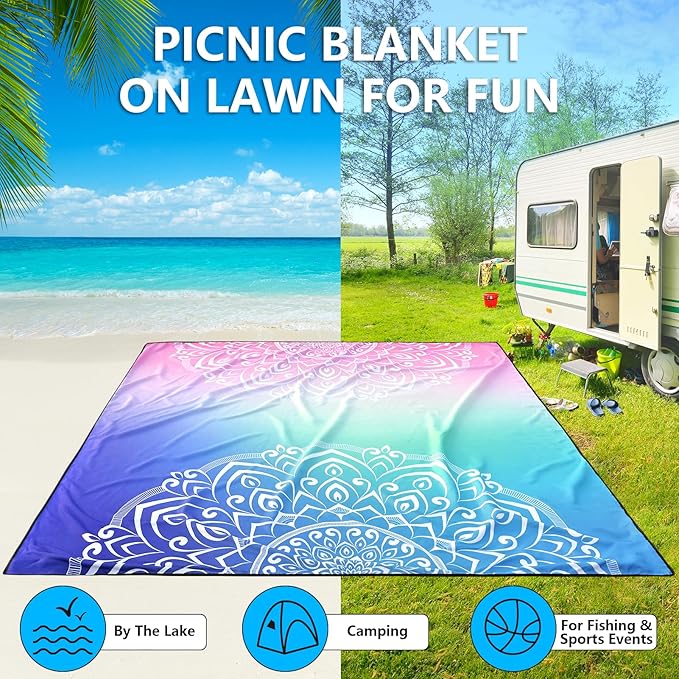 Beach Blanket Waterproof Sandproof Extra Large Beach Mat 79" X 83"/120"x108"for 1-8 Adults Quick Drying Durable Outdoor Picnic Mat for Beach Travel Camping Hiking