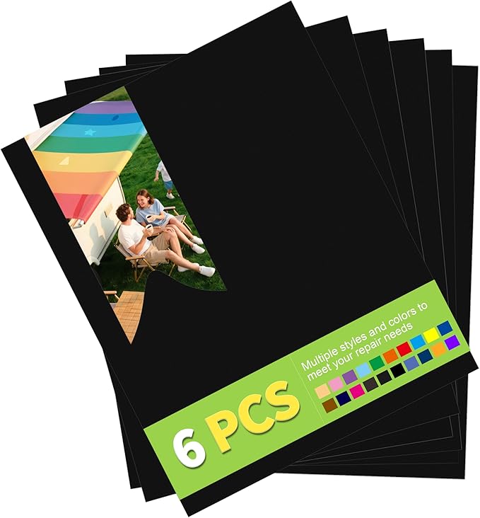 7x9in Nylon Repair Patch，Tent Repair Kit，Self Adhesive Waterproof Fabric Repair Tape for Tent, Umbrella, Sleeping Bag, Down Jackets,Knapsack.（Black,6ps）