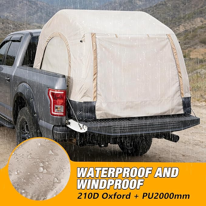 Electric Inflatable Truck Bed Tent with Mattress, Waterproof PU2000mm with Air Pump Pickup Truck Tent, Fits 5.5-6.7FT Full Size Short Bed, All-in-One Quick Setup Truck Tent for Camping