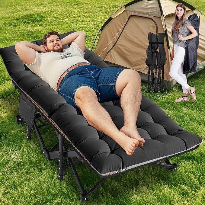 ABORON Camping Cot for Adults, Folding Sleeping Cot with Mattress, 500 lb Capacity Heavy Duty Outdoor Folding Sleeping Bed, Portable Cot Bed for Camping, Indoor Guest Use, Home & Travel