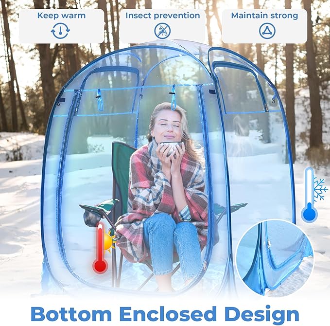 All Weather Proof Pod,Outdoor Weather Tent Sports Pod,540°View Bubble,Pop Up Screen House with Carry Bag,Screen Room for Sport Event,Camping,Fishing,Cheering