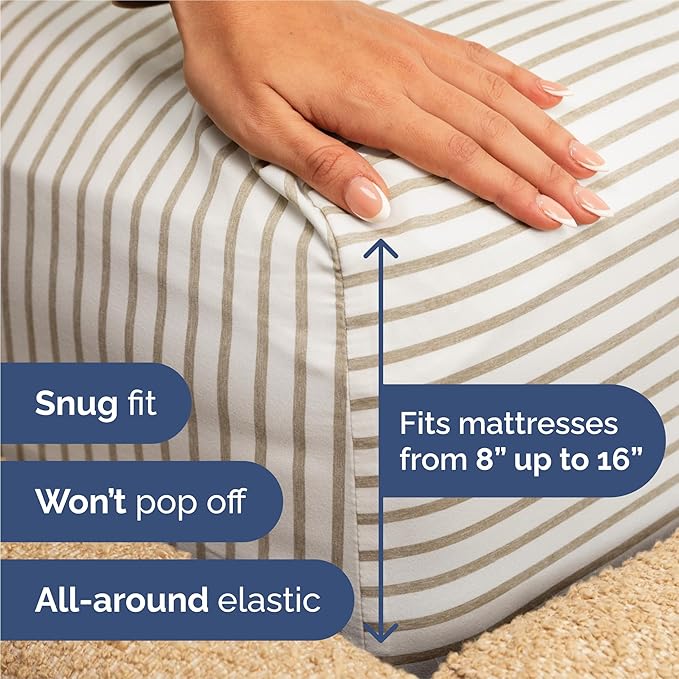 Split King Size 5 Piece Sheet Set - Comfy Breathable & Cooling Bed Sheets Set - Hotel Luxury Bedding for Women, Men, Kids, Teens, Boys & Girls - Deep Pockets, Soft and Wrinkle Free - Beige Stripes 2
