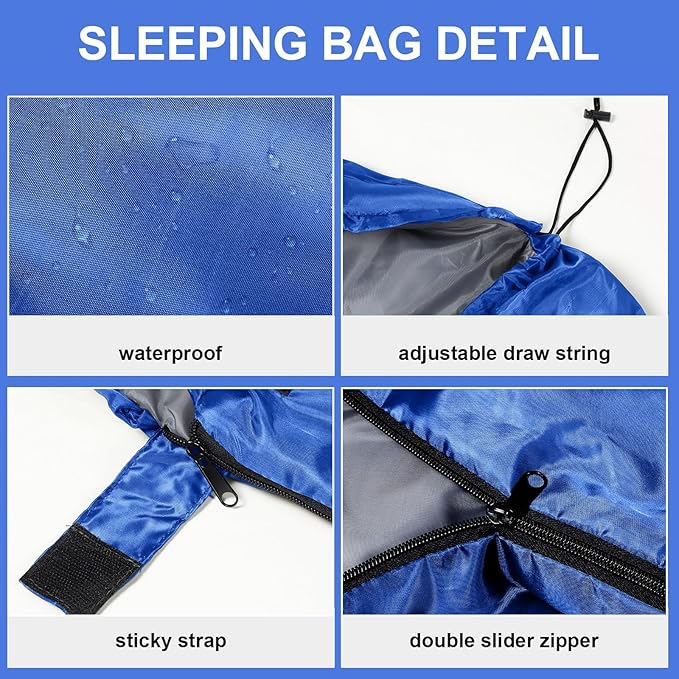 Tudomro 2 Pcs Camping Sleeping Bag for Adults, Lightweight Packable Waterproof Camping Gear Equipment to Keep Warm for Spring Summer Fall Indoor Outdoor Backpacking Hiking Travel