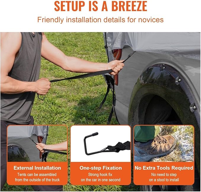 Truck Bed Tent, 6.4'-6.7' Pickup Truck Tent with Rain Layer and Carry Bag, Waterproof PU2000mm Double Layer Truck Tent, Accommodate 2-3 Person, for Camping Traveling Outdoor Activities