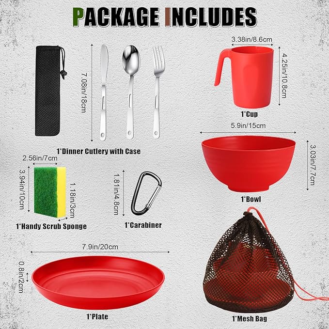 Scout Camping Mess Kit for 1 Person Boy Scout Dishes Set Girl Scout Mess Kit with Mesh Bag Reusable Light Weight Eating Utensils Plastic Camping Cutlery Set for Travel Camp