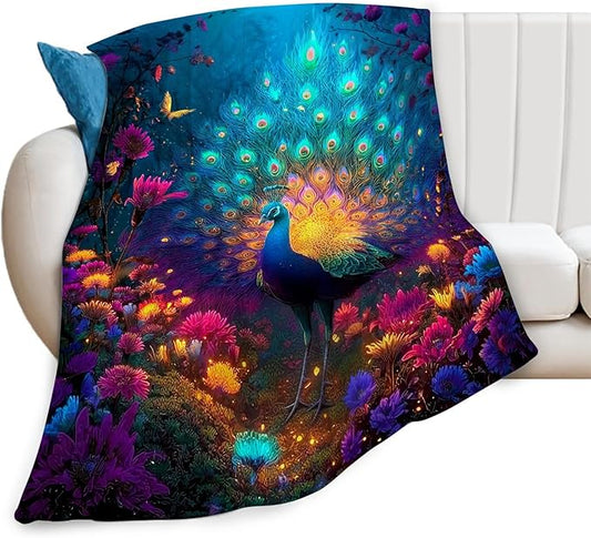 Fantasy Peacock Blanket Animal Throw Blankets Gifts for Girls Boys Kids Peacock Lover Soft Cozy Fleece Plush for Couch Sofa Bed 50"x40"