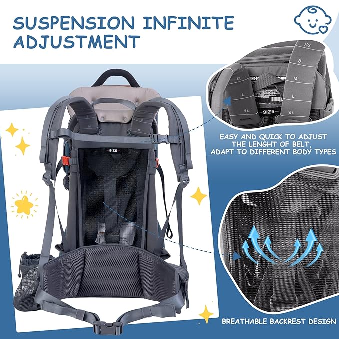 WIPHA Hiking Baby Carrier Backpack, Lightweight Child Carrier, Breathable Mesh Toddler Carrier for Outdoor Adventures, Ergonomic Design, Perfect for Travel, Hiking & Daily Use