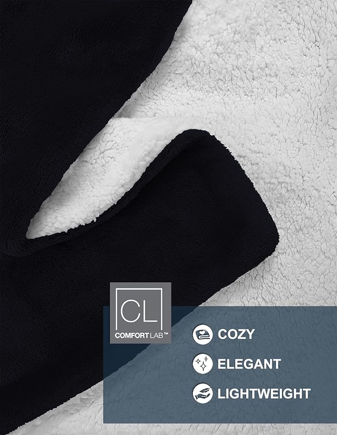 Comfort Lab Reversible Flannel Sherpa Throw Blanket - Elegant Fluffy Throw Blankets for Couch and Home Decor - Anti Pilling Non Shedding Cozy & Warm Fleece Throws - Oversize Throw (60" x 70") - Navy