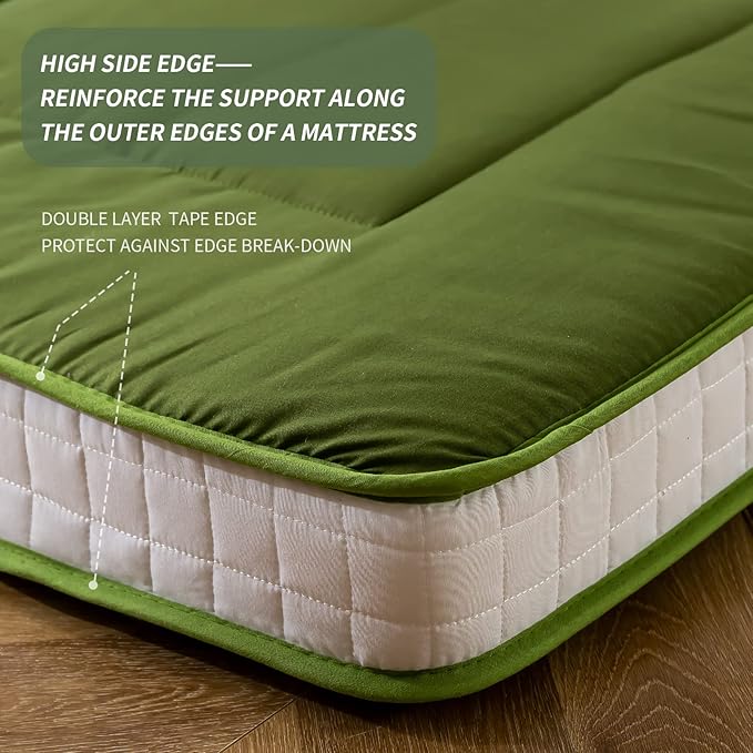 MAXYOYO King Futon Mattress Foam Mattress Topper, Japanese Floor Mattress Foldable Mattress Futon Bed Mattress Pad Guest Bed Mattress, Extra Thick Folding Floor Couch for Adults, Green King Floor Bed