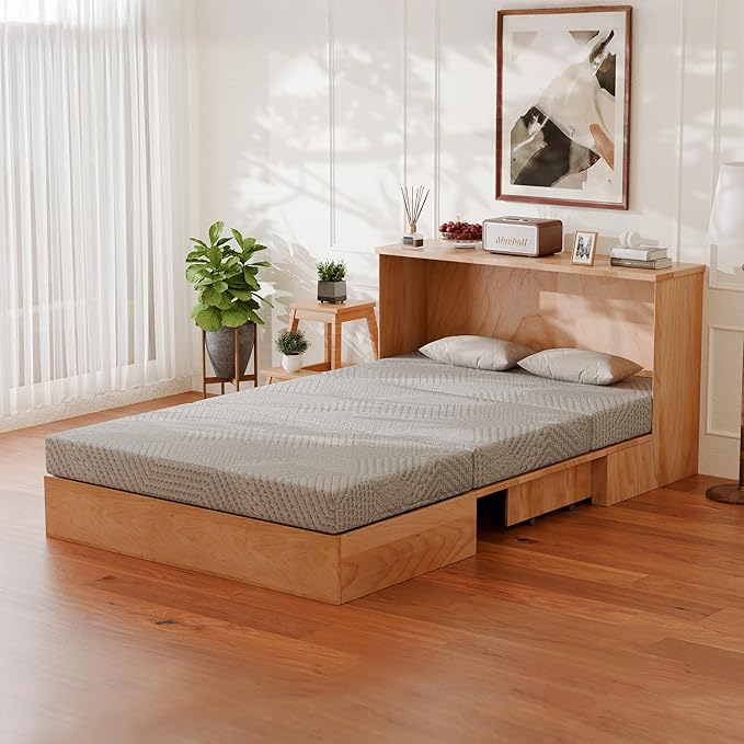 MLILY Tri-Fold Memory Foam Mattress, 6 inch Queen Folding Mattress with Collapsible and Washable Cover, Travel and Guest Mat, 80"×60"×6", Grey