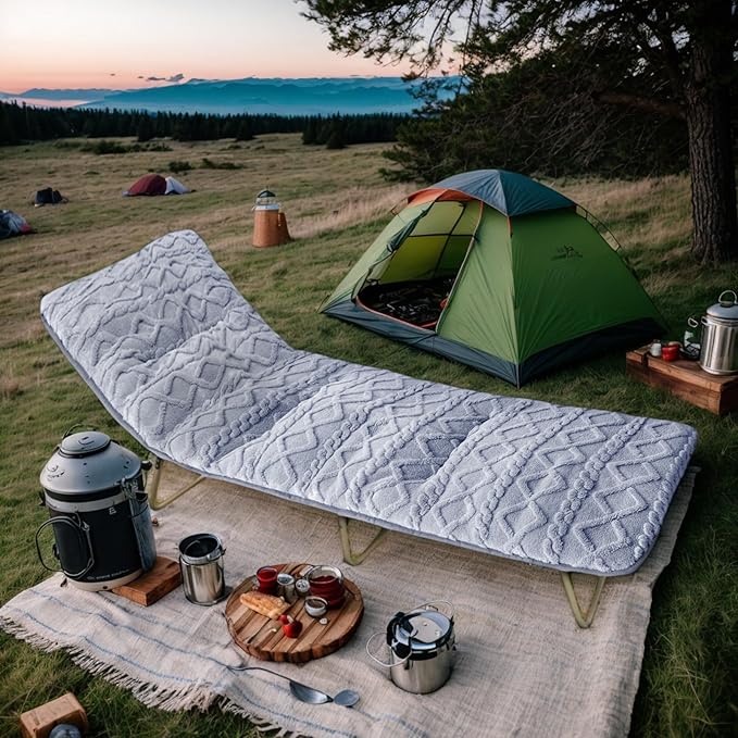 Folding Camping Cot Pad - Portable & Comfortable Outdoor Sleeping Mat with Elastic Strap, Lightweight Waterproof Bottom Mattress Pad