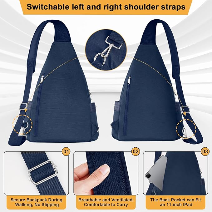 Crossbody Lunch Backpack, Double Deck Insulated Lunch Box for Men Women Adult, Leakproof Lunchbox with Side Pokets for iPad, Large Cooler Bag for Work Office Hiking Beach Picnic, Blue
