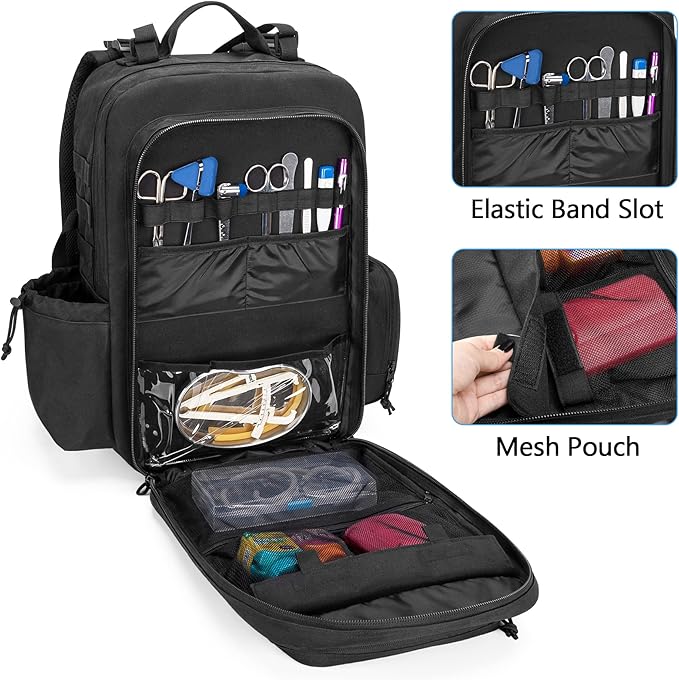 Damero Medical Tactical Backpack, Medical Supplies Bag First Aid Rucksack with Top Y-Strap for Hiking, Trekking Hunting Camping, Black (Bag Only)
