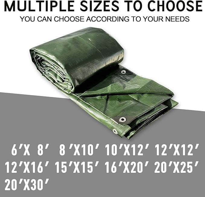 STARPYNG-10 Mil Green 10x12 Feet Tarp-Heavy Duty Poly Tarpaulin-Waterproof Tarp, UV Resistant, Durable, Weather Resistant, Cover Car, Swimming Pool, Boat